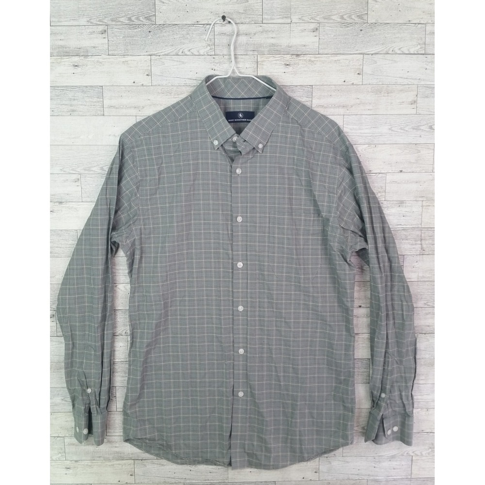 Hart Schaffner Marx Button Down Plaid Shirt Dress Shirt Long Sleeve Size L Gray